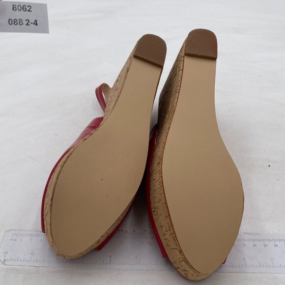 FSJ Red Peep Toe High Heel Wedge Sandals Slip on Cork Slingback Platform Shoes - Picture 7 of 8